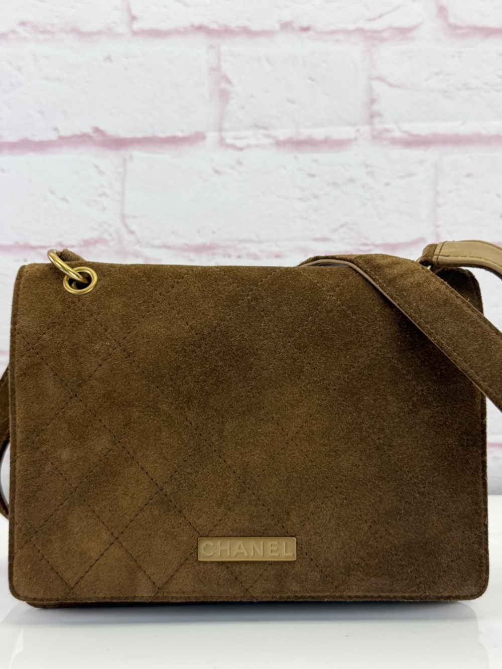 CHANEL Vintage Brown Suede Quilted Shoulder Bag